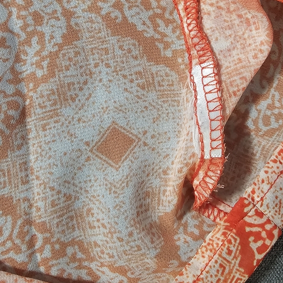 Kut From The Kloth | Orange Geometric Sheer Button Down Blouse - Picture 5 of 10